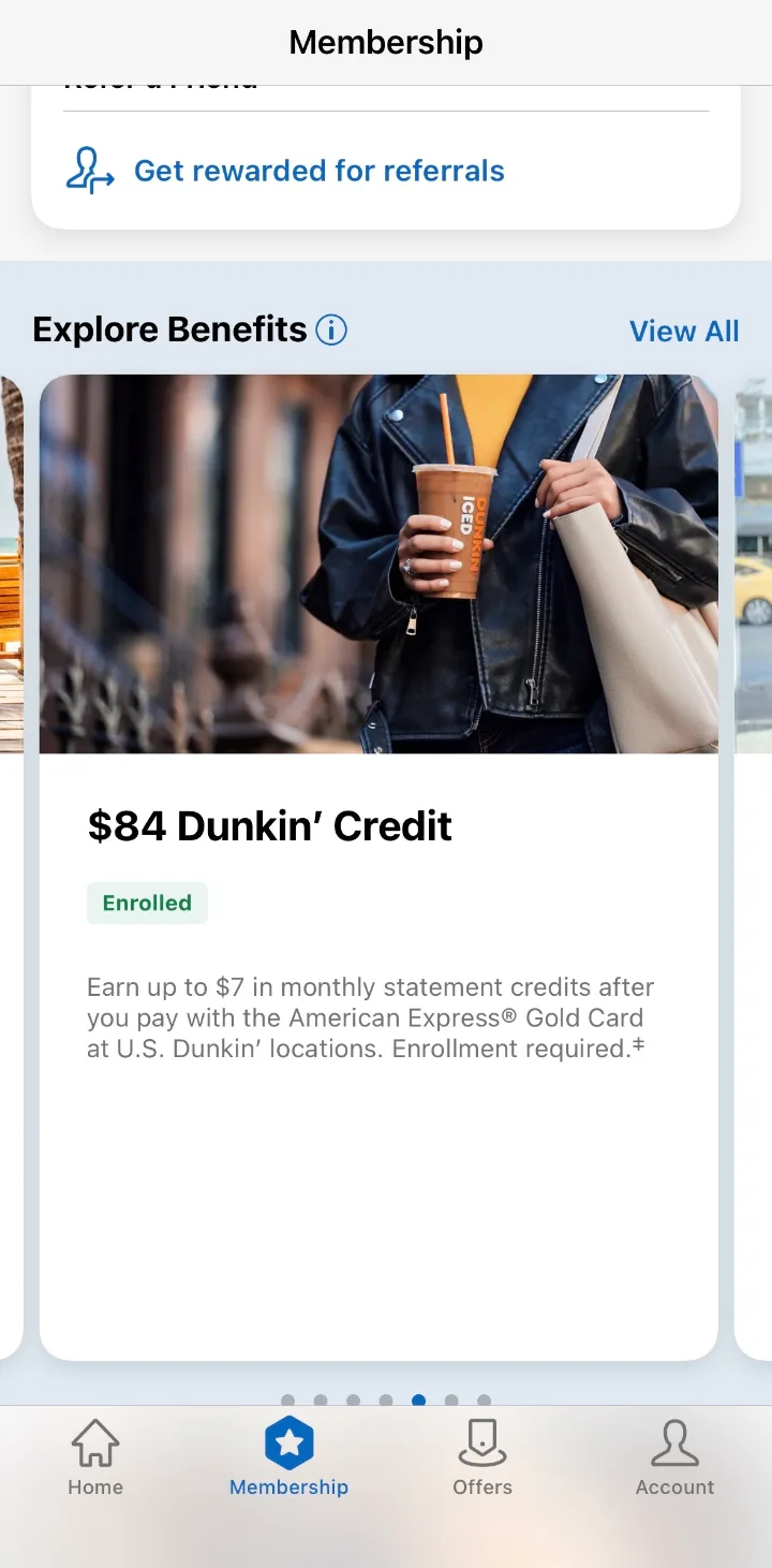 Dunkinクレジットが登録済みになった画面